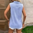 thumbnail image 3 of Women's Fashionable Sleeveless Button Textured Lapel Shirt Solid Color Loose Casual Summer Vest Top Dress Top Women Fitted Top Active Crop Tops Women Base Sleeveless Long Top Running Top Women 3xl, 3 of 6
