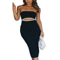 thumbnail image 3 of Femmes Tube Robe Bustier Dos Nu Creux Patchwork Rayé Longue Robe Clubwear M, 3 of 8