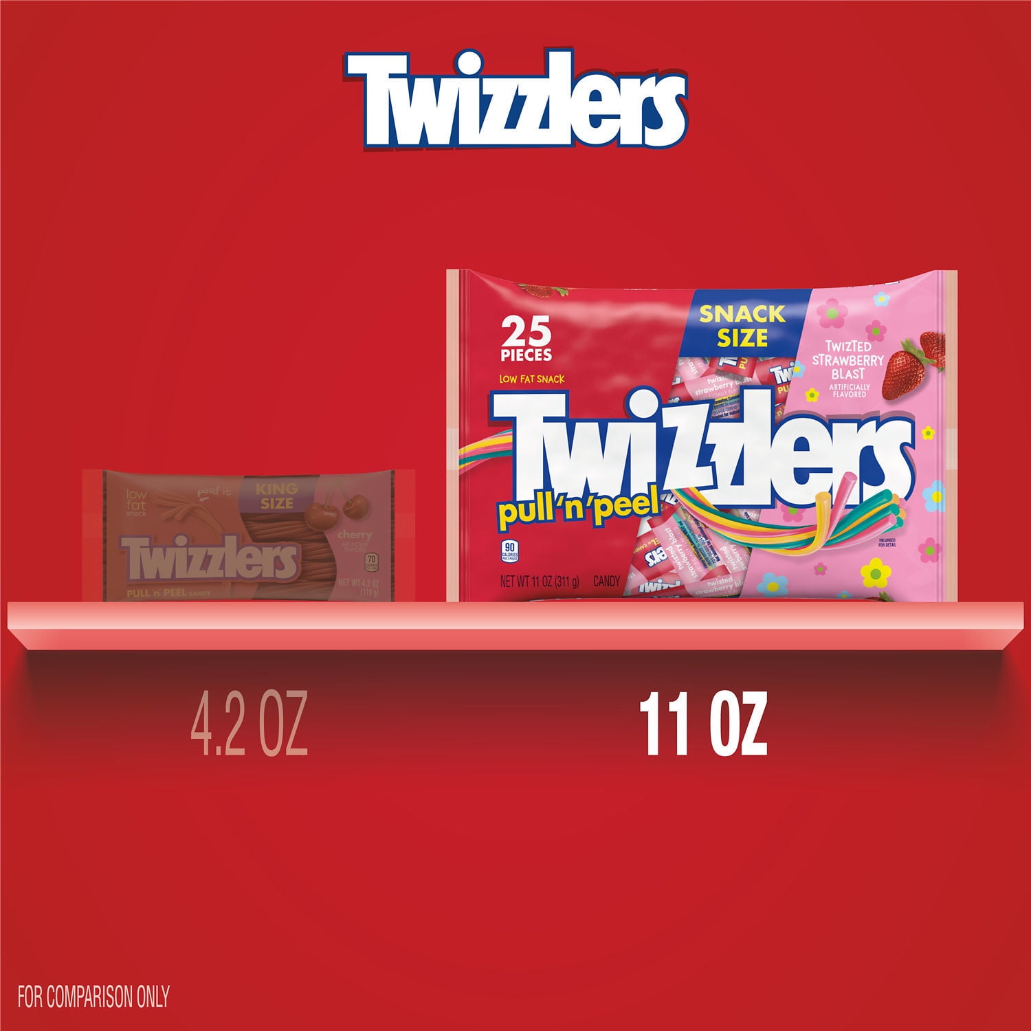 Twizzlers Pull 'N' Peel Twizted Strawberry Blast Snack Size Easter Candy, Bag 11 oz, 25 Pieces