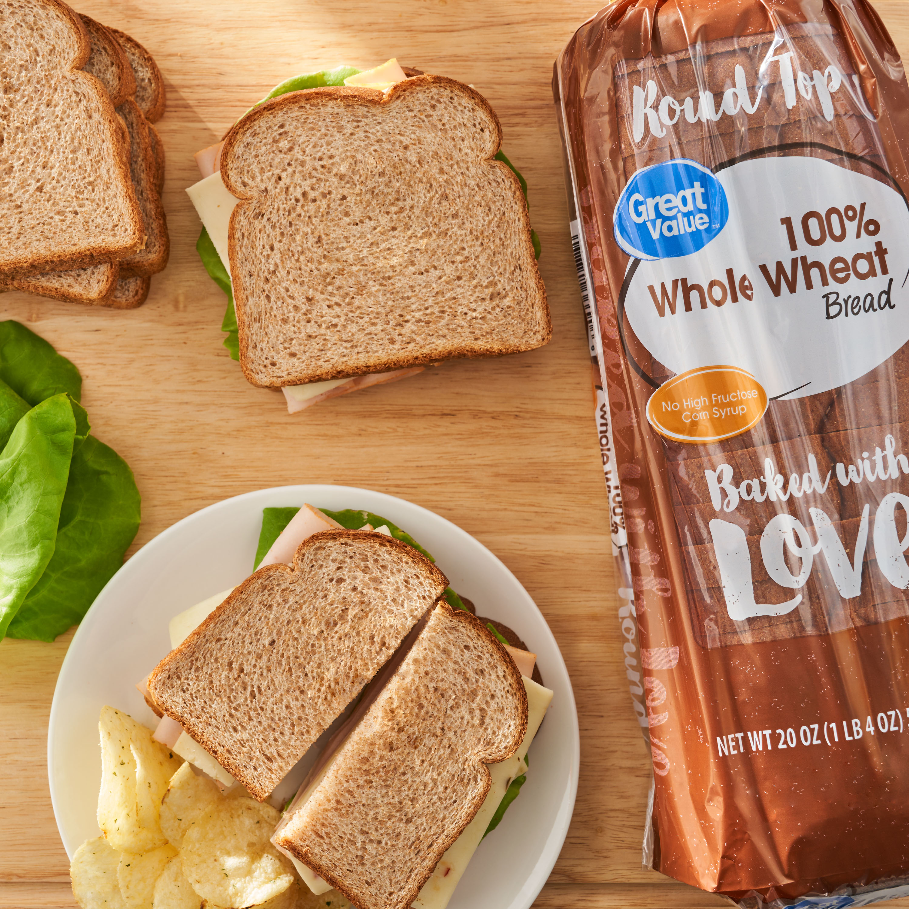 Great Value 100% Whole Wheat Round Top Bread, 20 oz - image 2 of 8