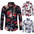 thumbnail image 3 of Utoimkio Men's Linen Floral Shirts Casual Lightweight Long Sleeve Button Down Turndown Collar Dress Shirts Summer Casual Loose Fit Beach Tops, 3 of 4