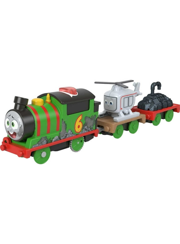 Thomas & Friends Talking Percy Motorized Toy Train with Harold the Helicopter & Cargo