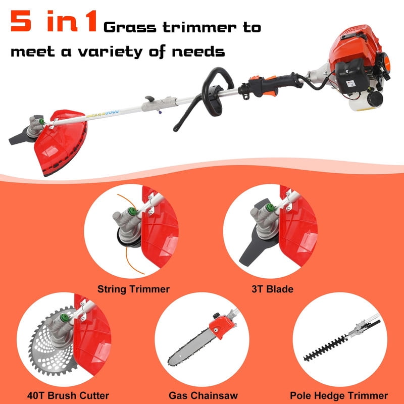 Floseru 52cc Gas Weed Eater,5 in 1 Gas Weed Eate with Hedge Trimmer Chainsaw Brush Cutter,2-Cycle Gas String Trimmers for Weeds and Grass.