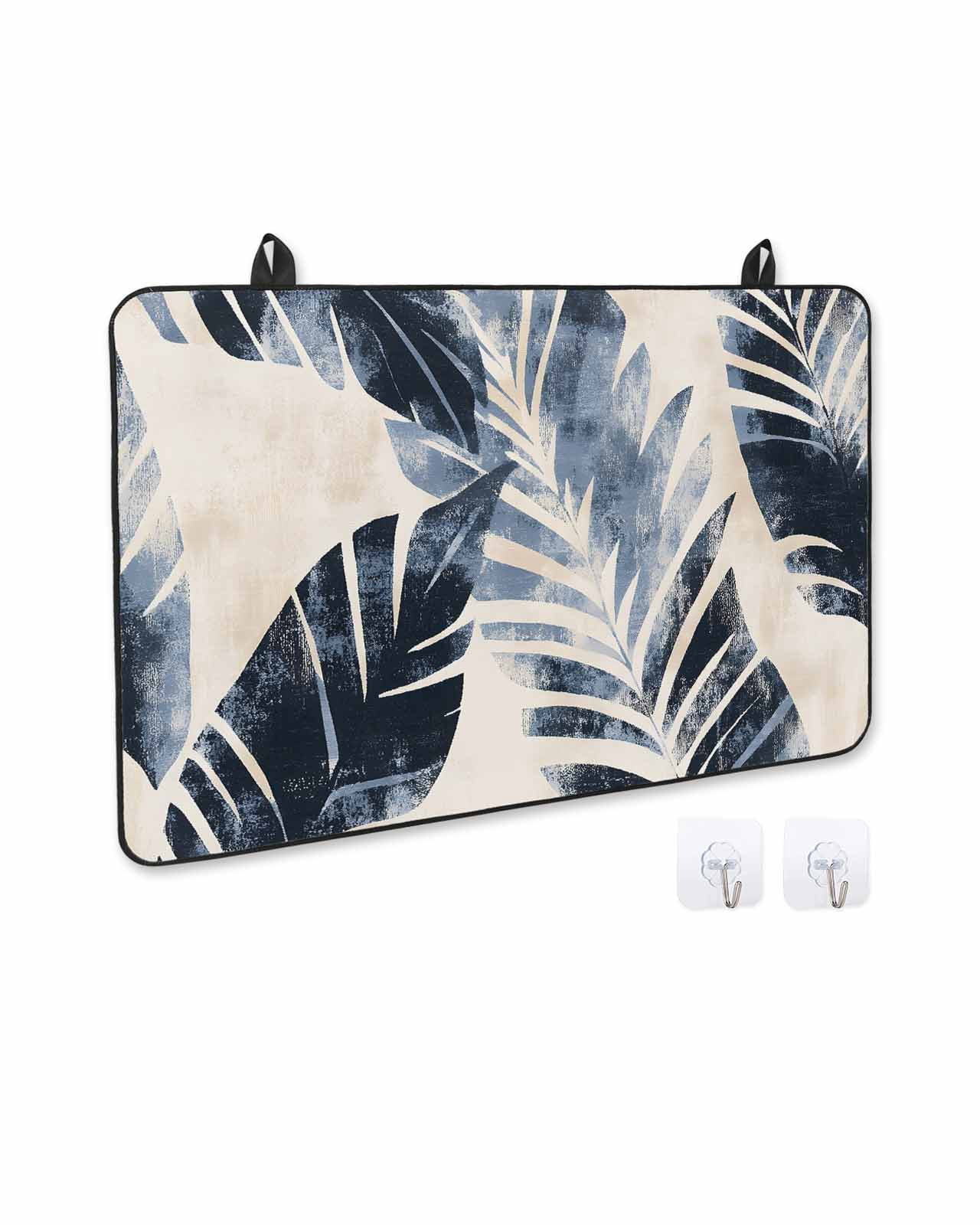 nqOlkjepod Large Induction Cooktop Protector Mat 36"x21", Vintage Navy Blue Botanical Stove Top Covers for Electric Stove, Retro Tropical Leaves Stove Burner Cover Mats, Glass Top Stove Cover