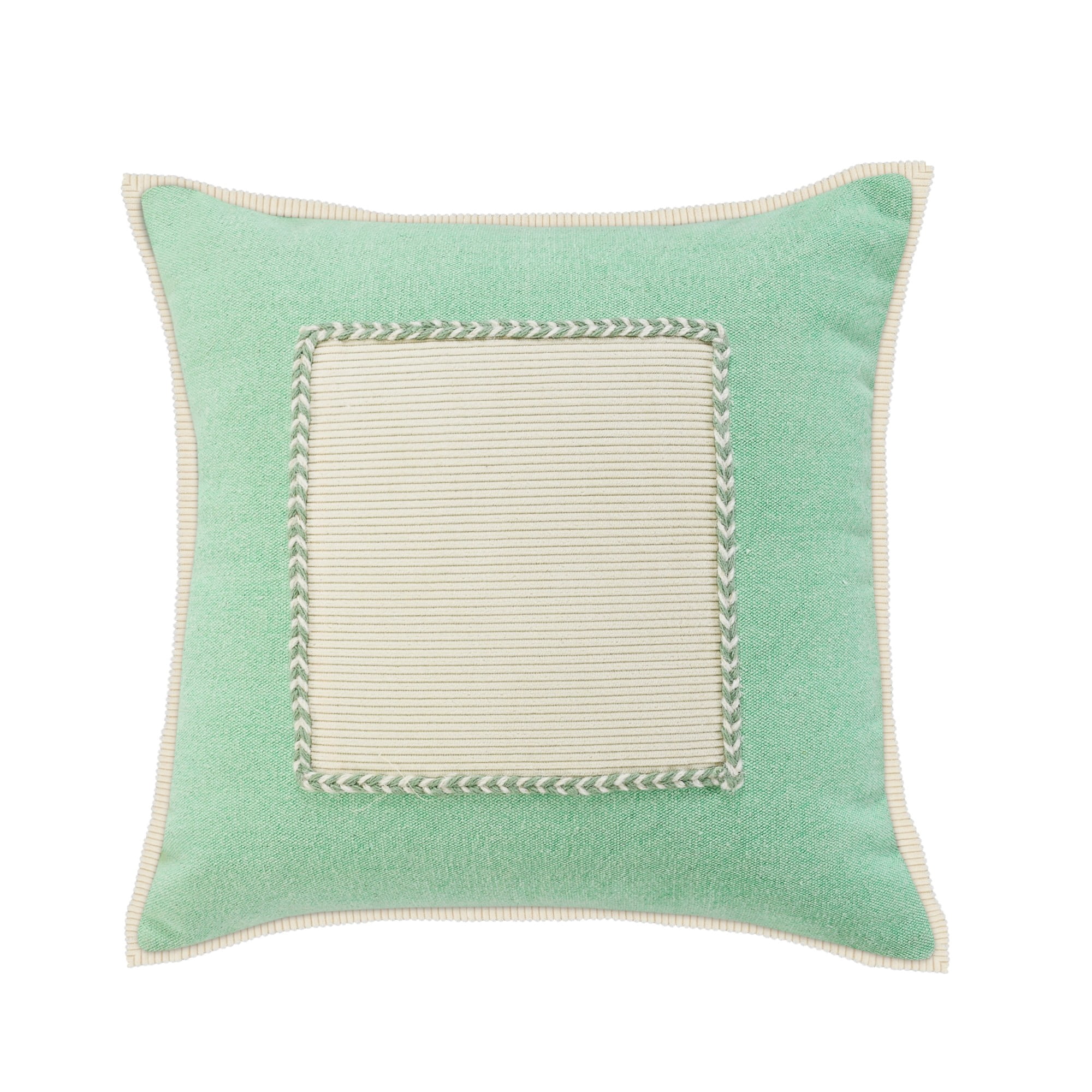 Laddha Home Designs Handwoven Geometric Flanged Throw Pillow Cover - 20" - Green and Cream