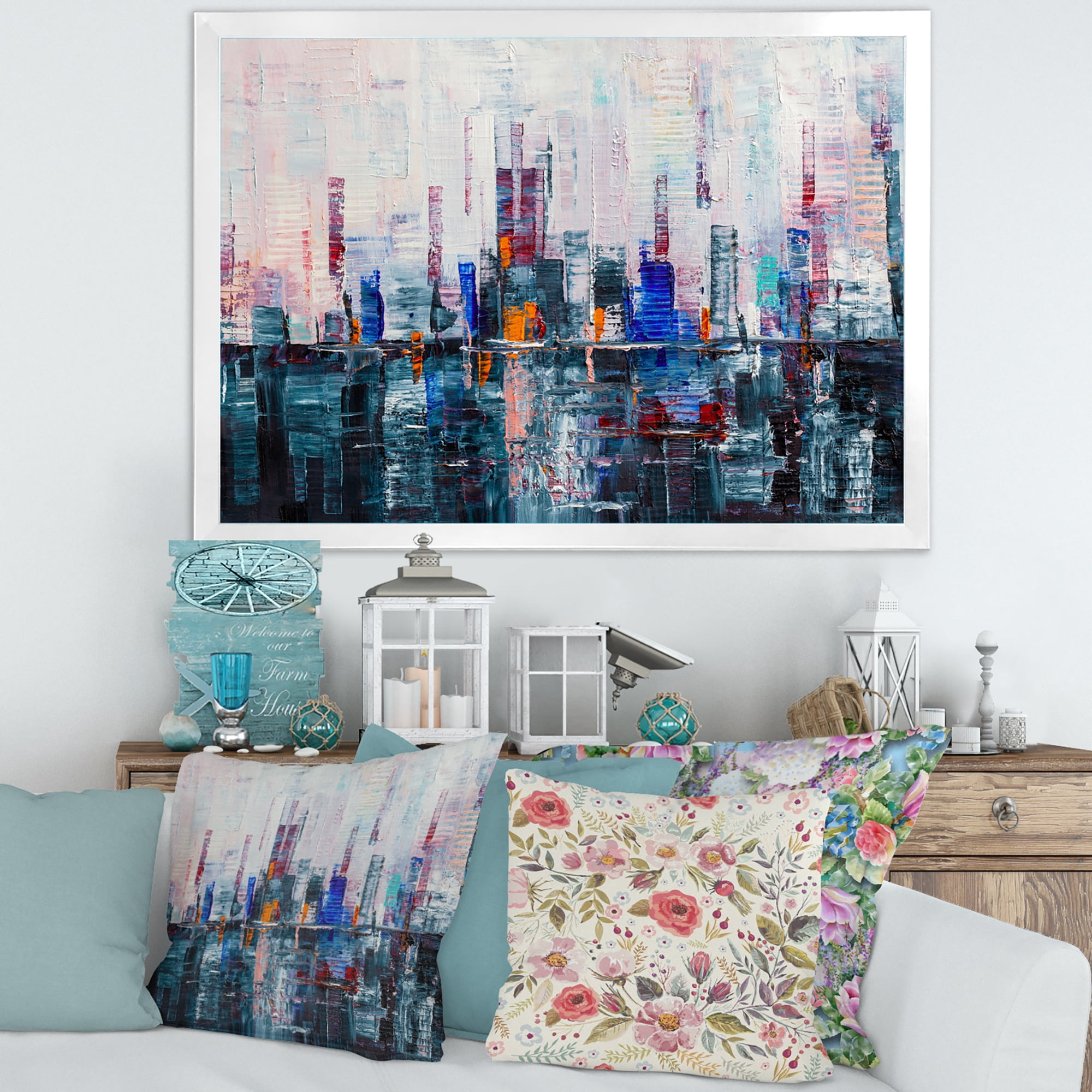 Designart 'Modern Abstract City Skyscrapers' Modern Framed Art Print