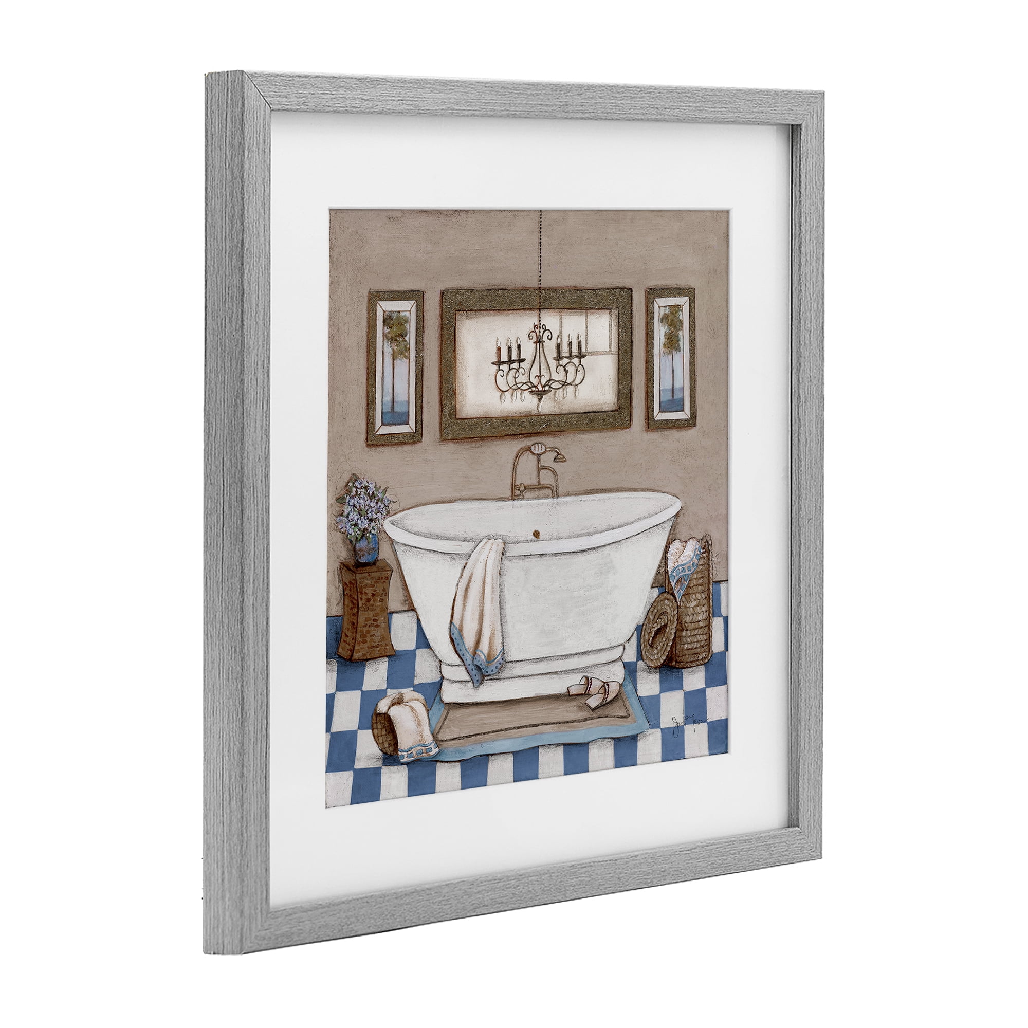 Stupell Industries Checkered Bathroom & Chandelier Gray Framed Print Under Glass, design by Janet Tava
