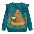 thumbnail image 6 of Xoenoiee Capybra Orange Duck Music Note Print Toddler Baby Girl Ruffle Sweatshirt Crewneck Long Sleeve Pullover Tops Little Kids Fall Winter Clothes, Size 1-2 Years, 6 of 7