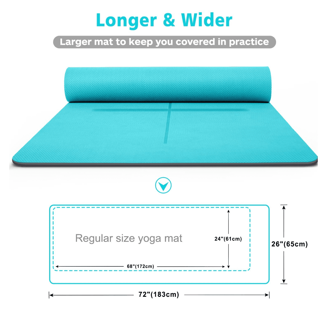 Yoga Non Slip Yoga Mat, Body Alignment System, TPE Material - Textured Non Slip Surface and Optimal Cushioning,72"x 26" Thickness 1/4"
