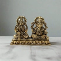 Brass Lakshmi Ganesh Idol – Small Size Handmade Murti for Home Temple, Office & Festive Décor