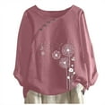 thumbnail image 2 of womens tops under $10 Tops For Women Casual Spring Summer Women's Long Sleeve Cotton Linen Dandelion Graphic Print Crewneck Vintage Blouses Tops Plus Size, 2 of 4