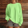 thumbnail image 2 of WTOBBY Women's Solid Color Round neck Sweatshirt Long Sleeve Casual Loose Fit Fleece Pullover Top Fall Fashion Wear for Daily Activities,Light Green 2XL, 2 of 5
