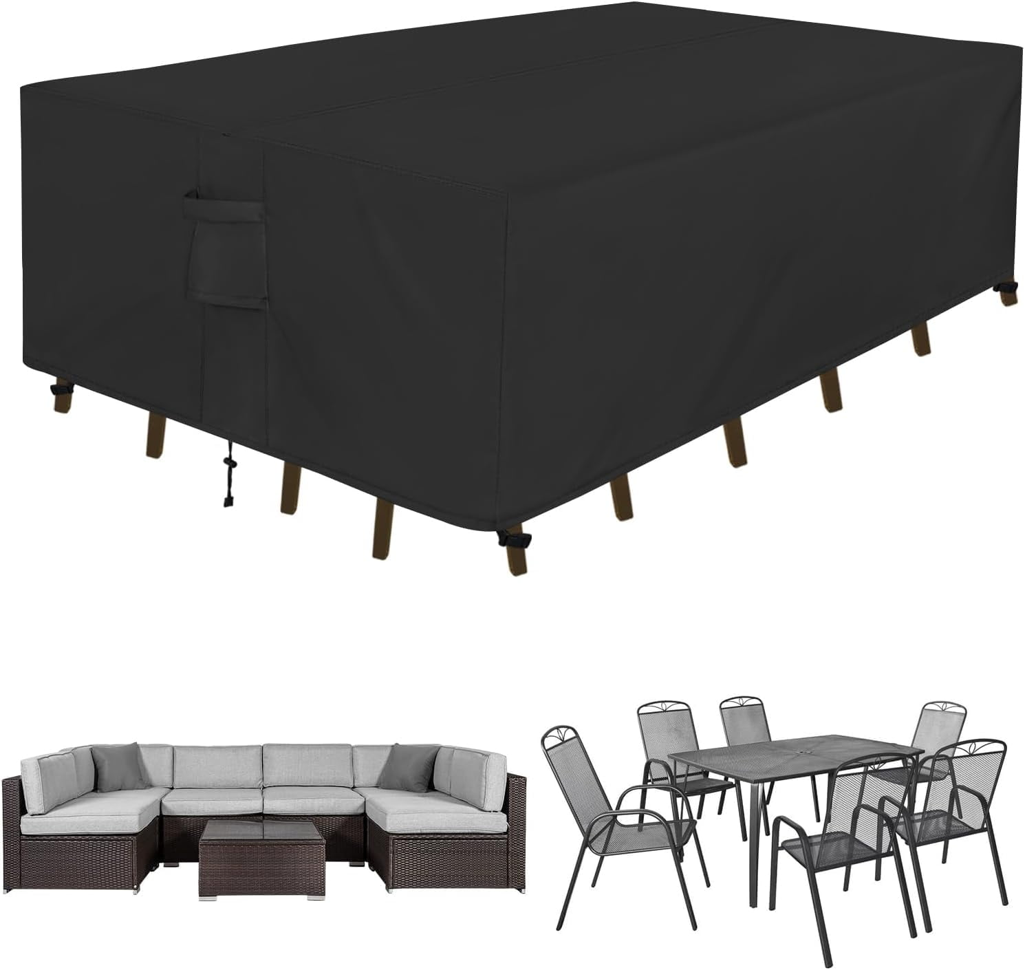 General Square Patio Furniture Cover Waterproof Outdoor Dining Table and Chair Cover Anti-UV Outside Sectional Sofa Set Covers (126"L x 126"W x 32"H, Grey)