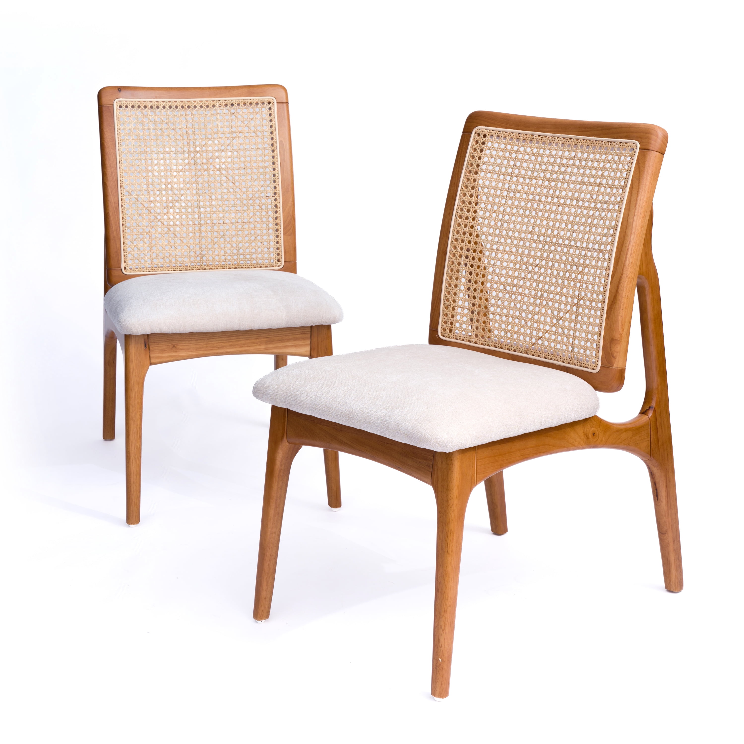 Garitin Dining Chair Set of 2 and Rattan Back Side Chairs, Wooden Frame Seating with Fabric Cushion for Kitchen and Dining Room, Natural