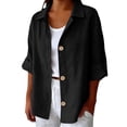 thumbnail image 6 of MSJUHEG Button Down Shirts Women 3/4 Sleeve Shirts Collared Tops Summer Cotton Linen Tops stretchy shirt women Women's Tunics Cute T Shirts A4 Black L, 6 of 8