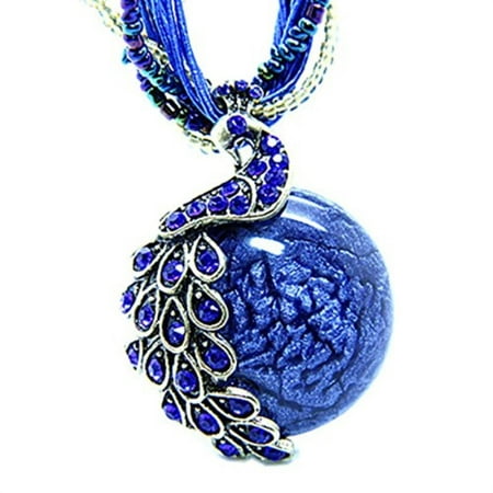 Zonman Pretty Jewelry Retro Bohemia Style Pendant Opal Phoenix Peacock Necklace Best Gifts for Women