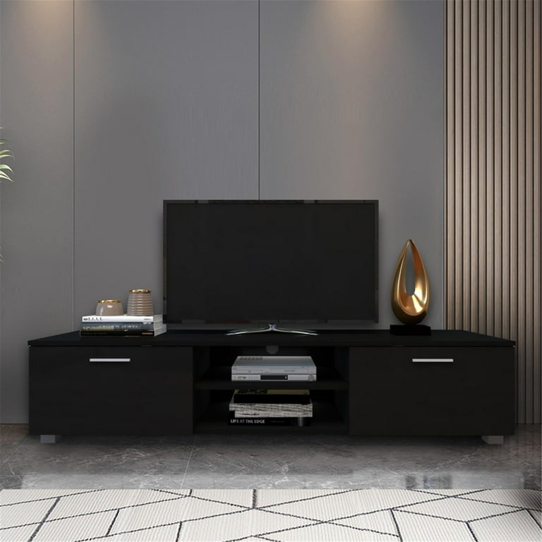 Black TV Stand for 70 Inch TV Stands Media Console Entertainment