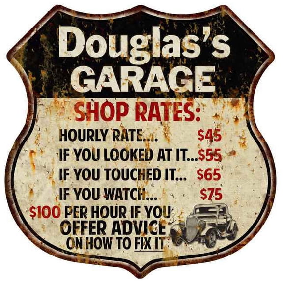 Douglas's Garage Shop Rates Sign Gift 8x12 Metal Sign 211110019048