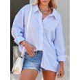 thumbnail image 4 of Women'S Oversized Button Down Shirts Business Casual Long Sleeve Blouse Work Striped Tops Blue XL, 4 of 9