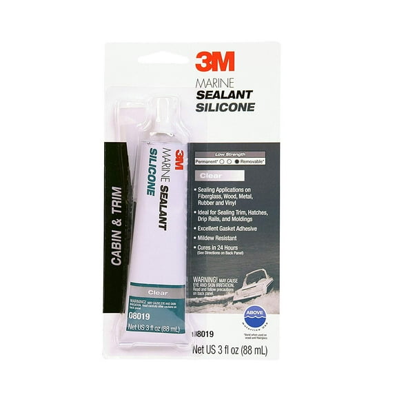 M 08019, Silicone Sealant, Clear Marine Grade Industrial Sealant, 3 oz