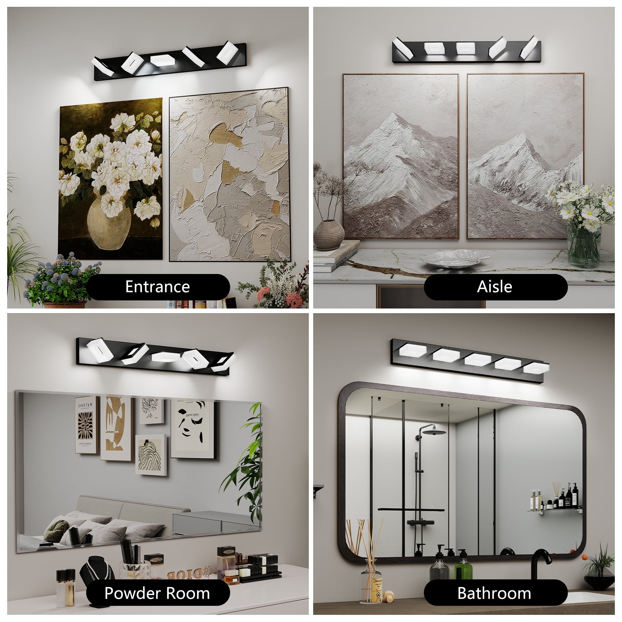 Jopath 32" Modern Matte Black 5-Light LED Wall Sconce, Adjustable Acrylic Bathroom Wall Lighting Fixtures Over Mirror Vanity Light for Bathroom, Bedroom, or Hallway