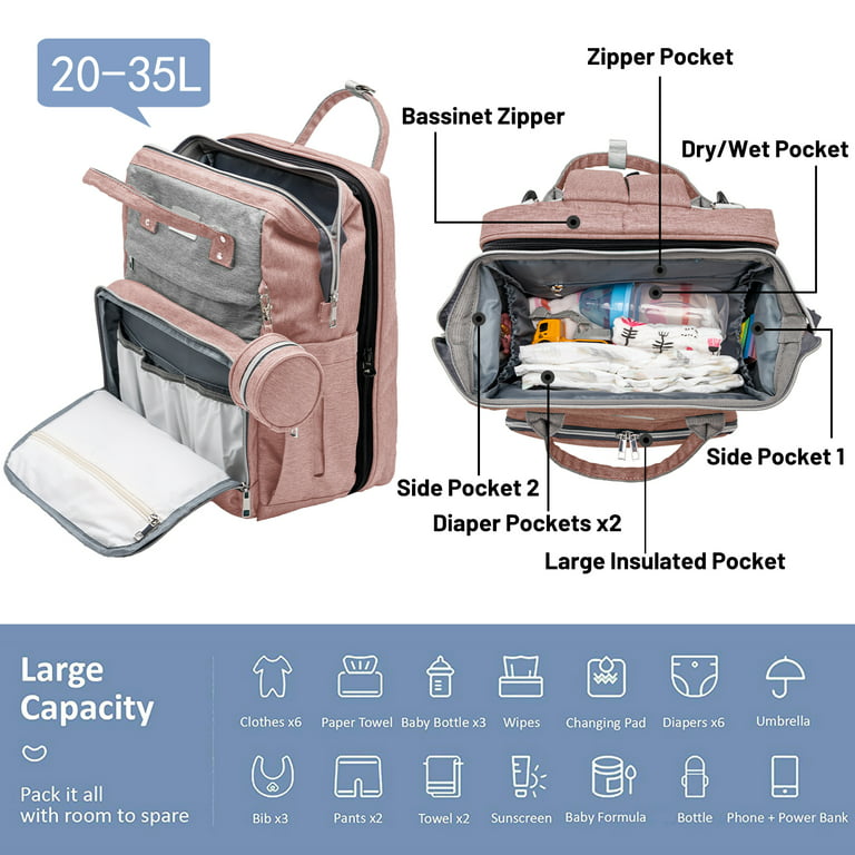 Diaper Bag Backpack, Baby Girl Diaper Bag,Large Pink Diaper Bag Backpack  Gift