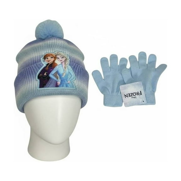 Disney Frozen Kids Blue Beanie Hat and Gloves Set