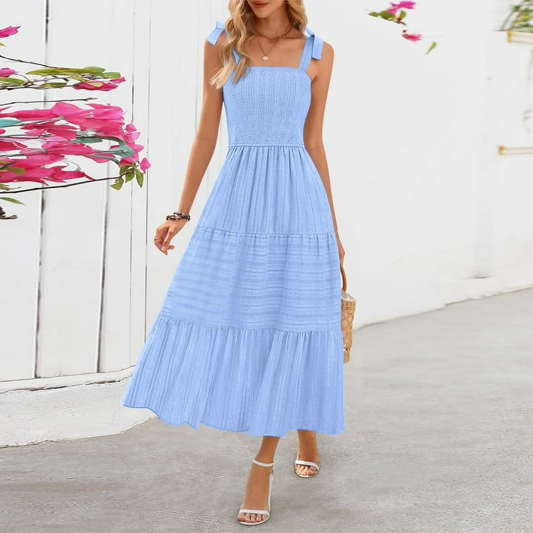 DecSea Women's Solid Color Strappy Midi Dress Sleeveless Square Neck  Minimalist Style - Walmart.com