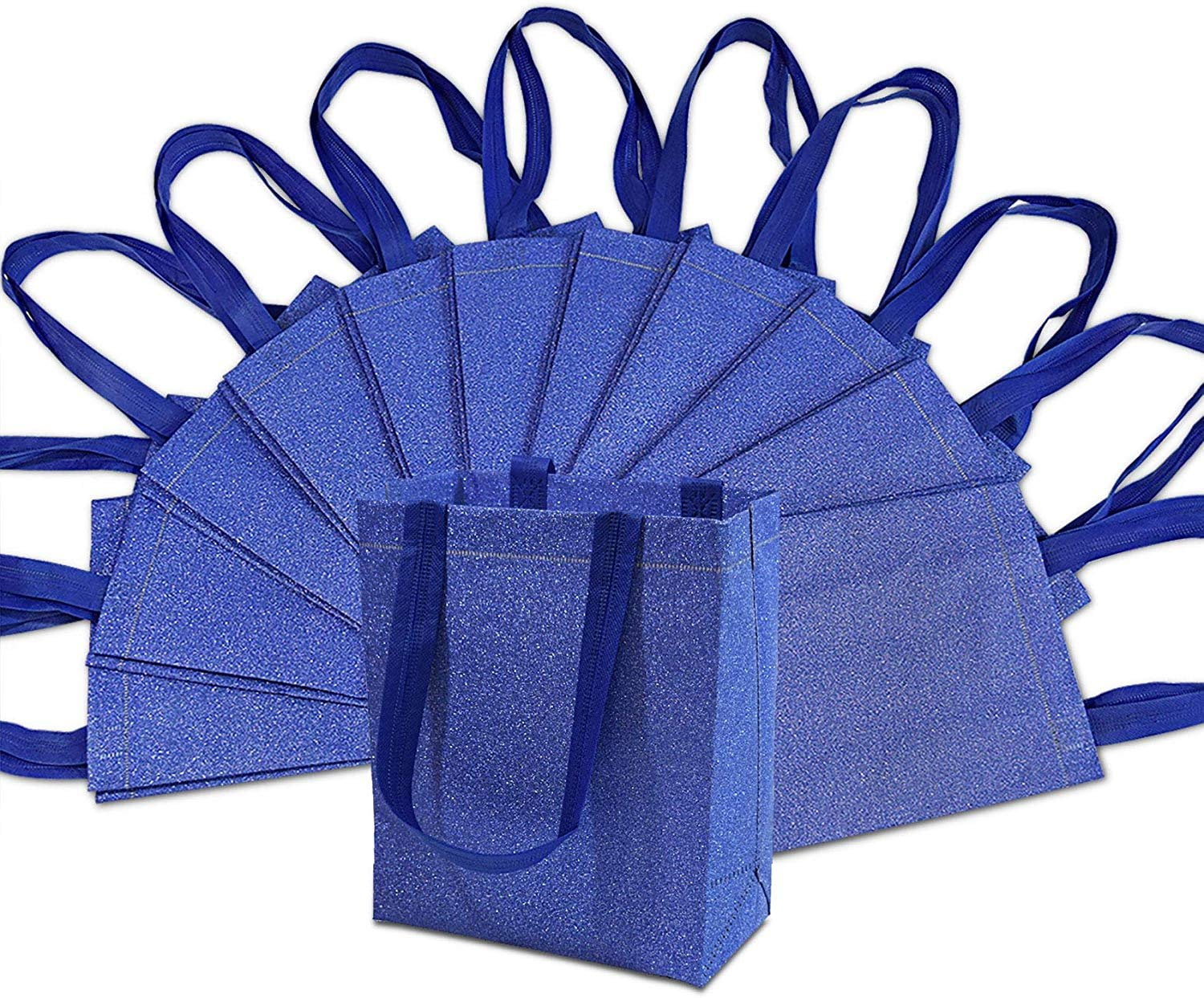 8x4x10" 12 Pcs. MediumSmall Metallic Blue Reusable Glitter Gift Bags with Handles, Birthday