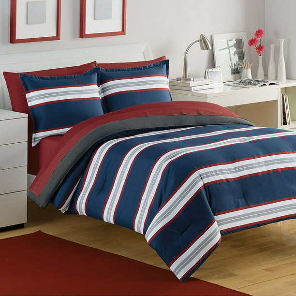 Rugby Stripe Polyester Comforter Set By, Rugby Stripe Duvet Cover Navy