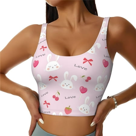 Jgfou Love Rabbit Print Womens Sports Bra - Padded Workout Sports Bras Crop Tank Top