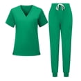 thumbnail image 3 of Zormilly Scrub Sets for Woman, Elastic Waist Drawstring Cargo Pants with Pockets, Loose V Neck Short Sleeve Nursing Tops, S-2XL, 3 of 4