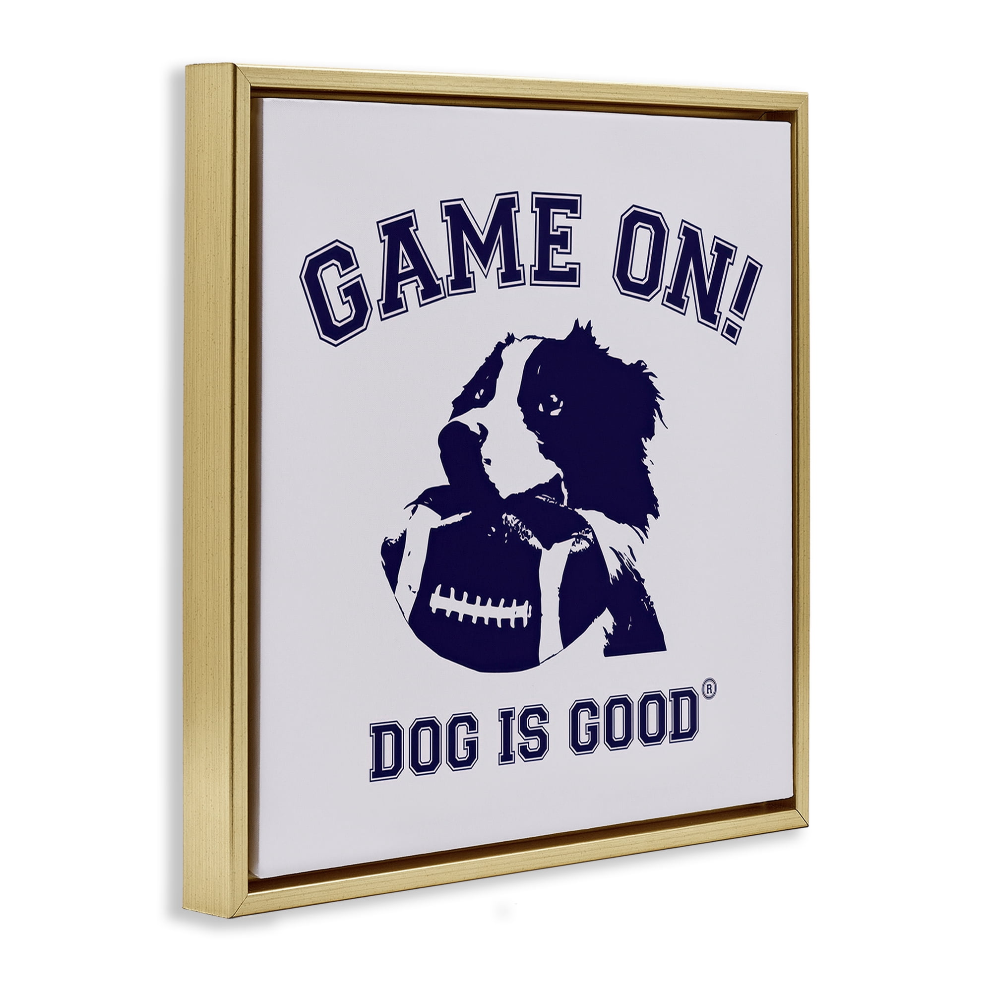 Stupell Industries Game On Dog & Football Animals Painting Gold Floater Framed Canvas Art Print Wall Art, 25 x 25