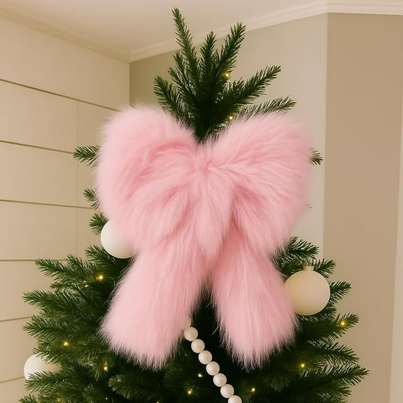 Dalrosia Faux Fur Bow Christmas Decor Fluffy Warm Christmas Tree Topper for Winter Xmas Home Mantel Fireplace Window Front Door Decor