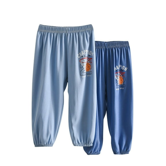Zwiiyzr 4-11Y Kids Boys Jeans Pants Loose Spring Summer Casual Letter Print Lightweight Denim Style Cuff Trousers Light Blue
