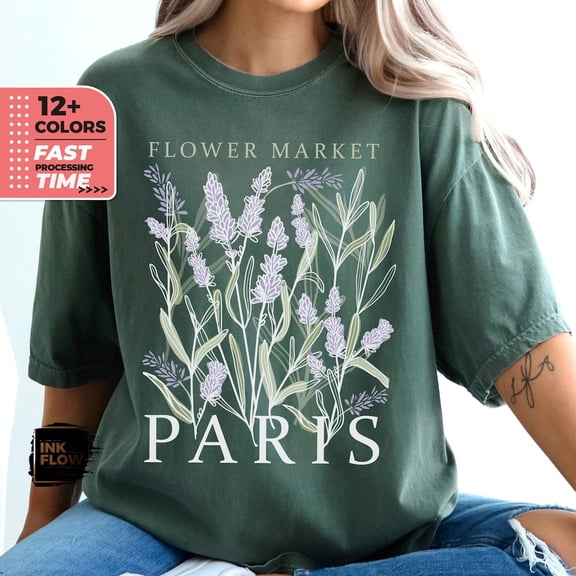 Paris Wildflowers T-Shirt for Women, Flower Market Shirt, Floral Graphic Tee, Lavender TShirt, Nature Lover Top, Boho Cottagecore Gift TSHIRT All Size S-5XL