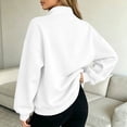 thumbnail image 6 of Full Zip Up Sweatshirt Women No Hood Oversized Loose Casual Long Sleeve V Neck Jacket Fall Winter Sweatshirt White XXL, 6 of 8