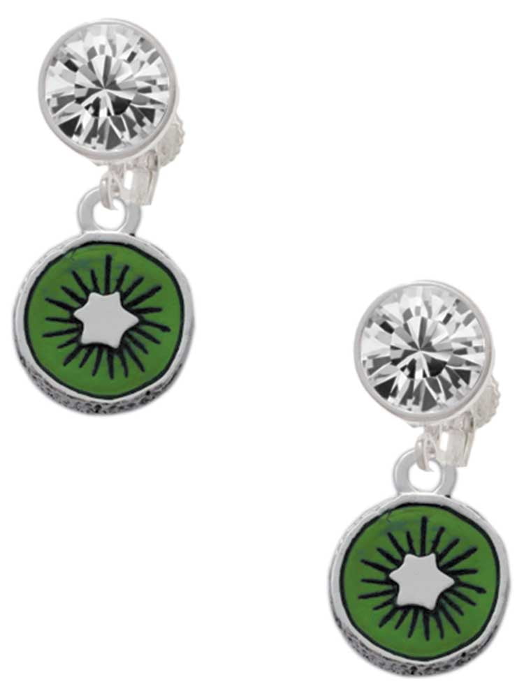 Silvertone Om in Circle with Clear Crystal Green Crystal Clip on Earrings