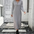 thumbnail image 2 of IROINNID Bodycon Dress for Women Style Button Knitted V-neck Knee Length Sexy Sweater Dress,Gray, 2 of 4
