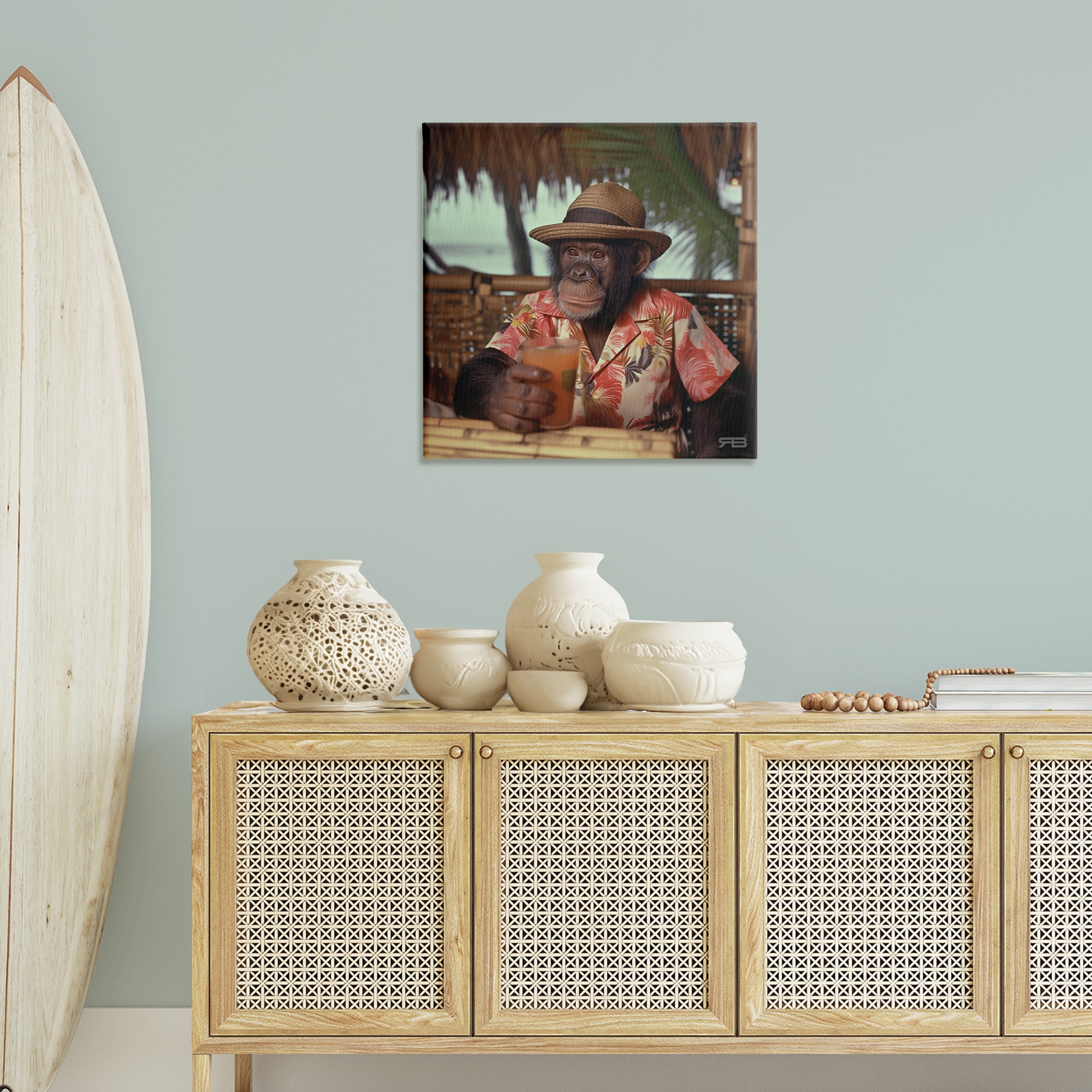 Stupell Industries Tropical Vacation Monkey Novelty Painting Gallery Wrapped Canvas Art Print Wall Art, 30 x 30