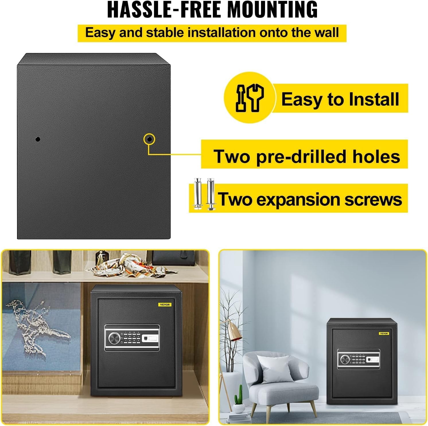 Safe Box, 1.7 CU.FT Fingerprint Safe Box for Money w/ 2 Keys & Digital Keypad, Q235 Steel Fireproof Safe Box for Storing Cash, Jewelry, Pistols, Documents, Watches in Home & Office & Hotel