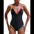 thumbnail image 1 of Traje de Baño de una Pieza para Mujer 2025 con Control de Abdomen, Diseño de Bloques de Color Neón, Cuello en V Profundo y Adelgazante Negro S, 1 of 8