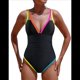 thumbnail image 1 of Traje de Baño de una Pieza para Mujer 2025 con Control de Abdomen, Diseño de Bloques de Color Neón, Cuello en V Profundo y Adelgazante Negro S, 1 of 8