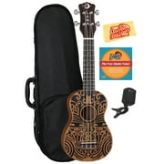 Luna Tribal Soprano Ukulele Bundle with Hard Case, Tuner, Austin Bazaar Instructional DVD, and Polishing Cloth