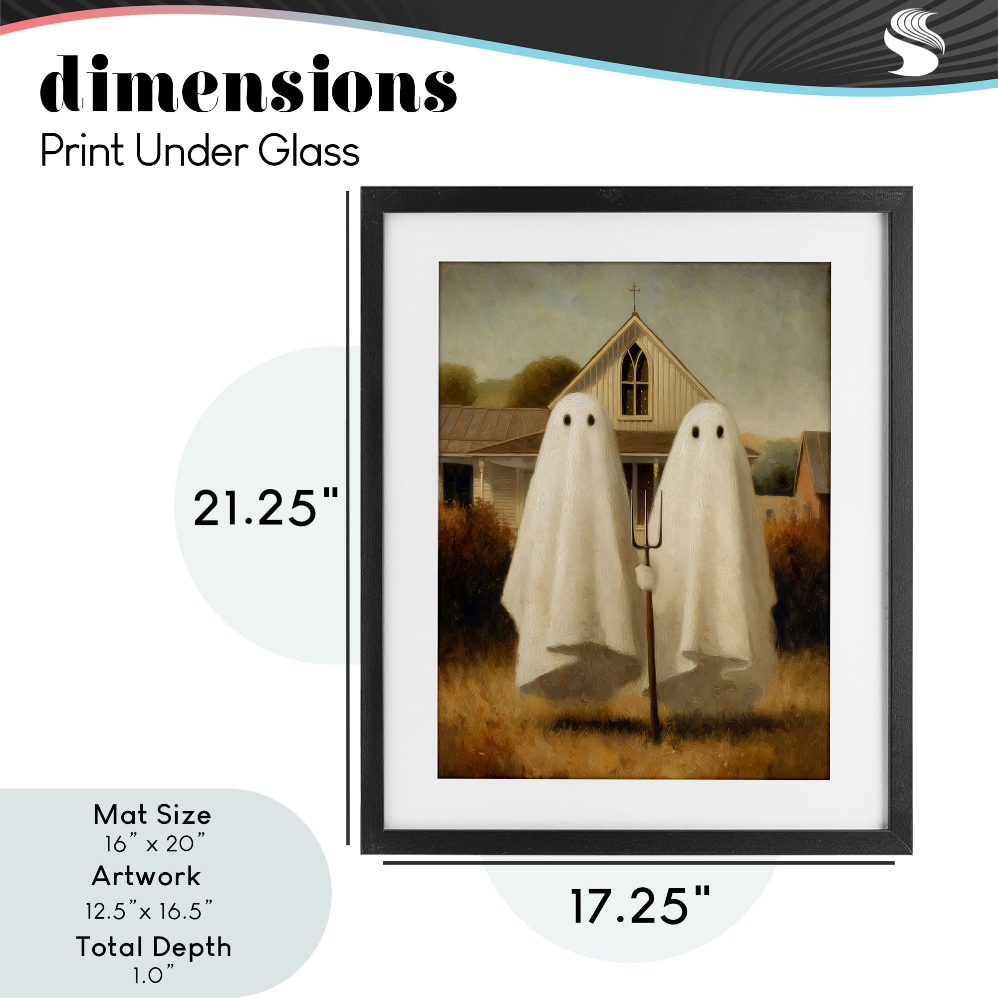 American Gothic Ghosts Black Framed Print Under Glass, design by Arlington Prints