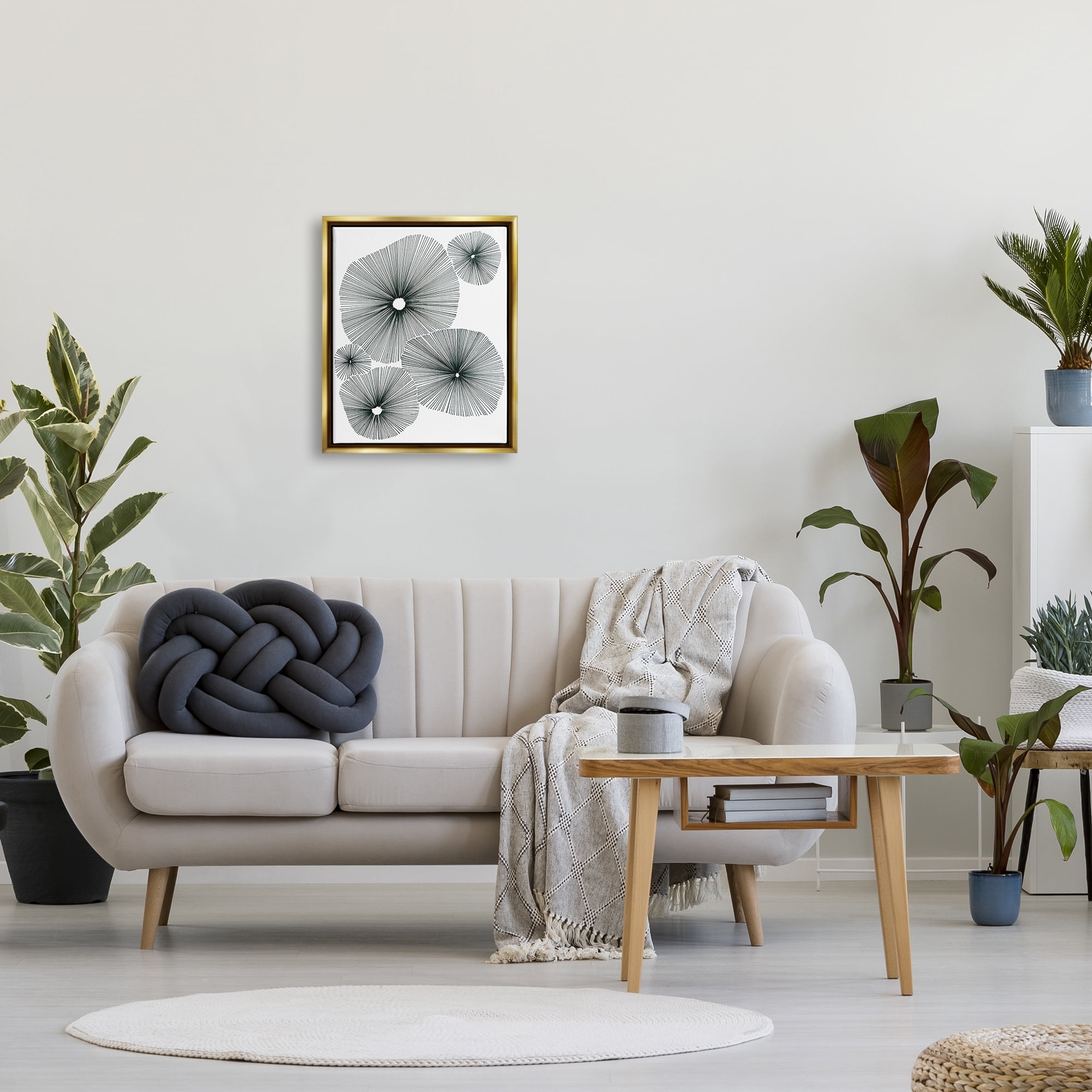 Stupell Industries Abstract Overlapping Flower Shapes Botanical & Floral Drawing Gold Floater Framed Art Print Wall Art