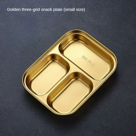 

Golden Seasoning Stainless Steel Dinner Plate with 2/3 Grids for French Fries Chicken Wings and More - Durable Divided Grid Design for Home Kitchen Restaurant and Canteen Tableware Ac