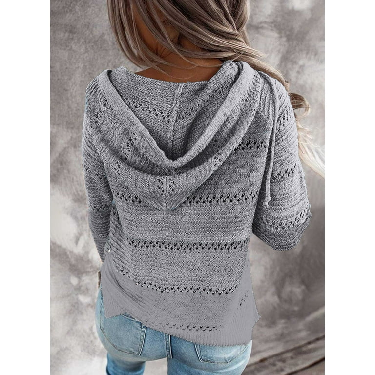 HOTAPEI Hooded Sweaters for Women Long Sleeve Drawstring Hoodie Crochet Hollow Out Sweater Solid Color Hoodies Lightweight Hooded Sweater Walmart