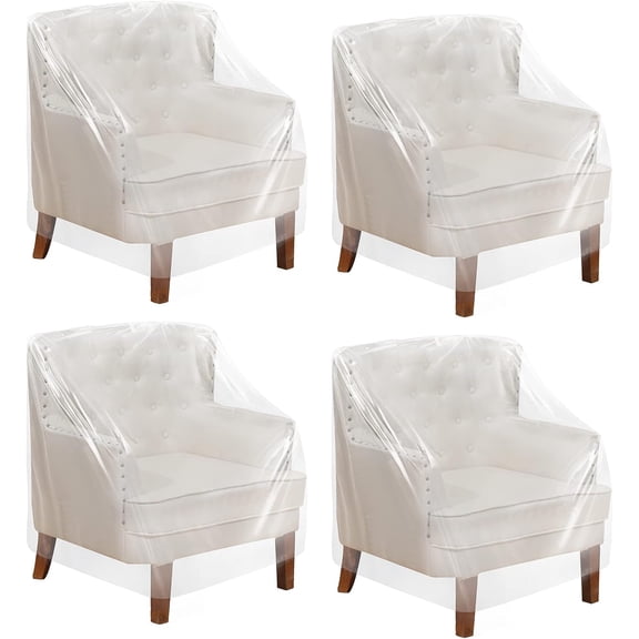 Outdoor Plastic Chair Cover Waterproof Clear Dust Proof Plastic Couch Cover for Furniture Sofa Chair Couch Recliner Storage and Moving