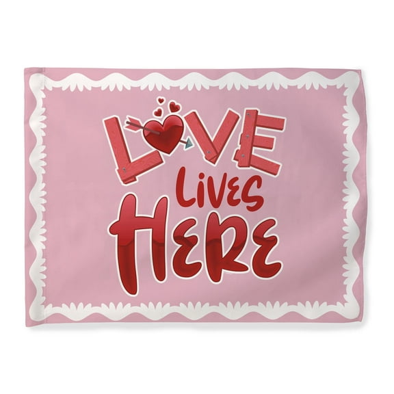 ThisWear Valentines Day Flag Love Lives Here Valentines Day Horizontal House Flag Pink